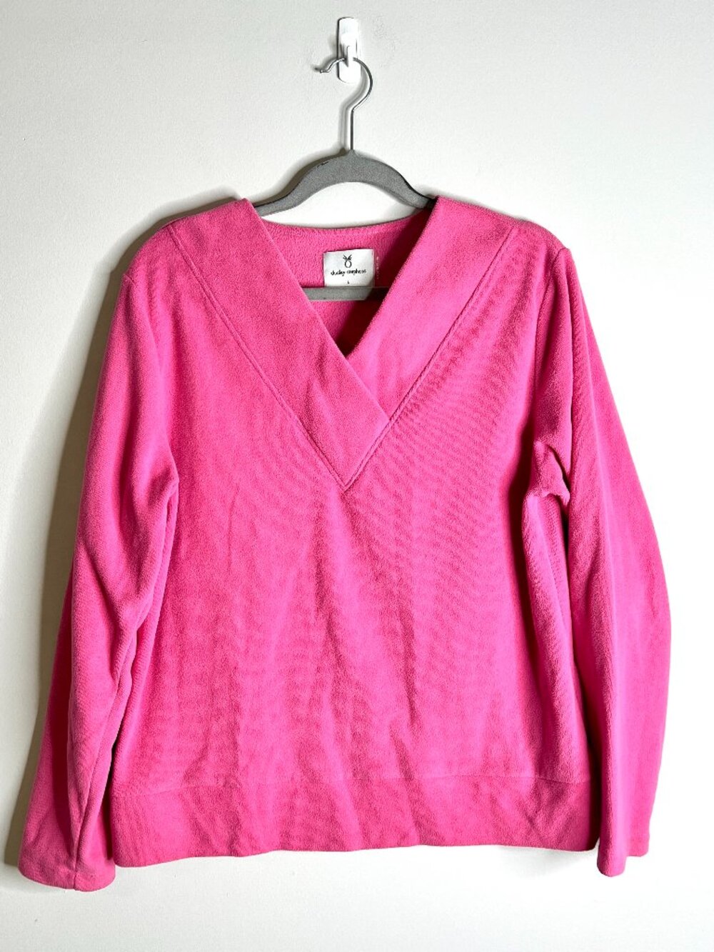 Dudley Stephens Valley V-Neck Fleece Pullover Cabincore Ski Outdoor Pink Sz L